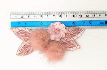 Pink Hand Embroidered Floral Applique, Beaded and Sequins Applique